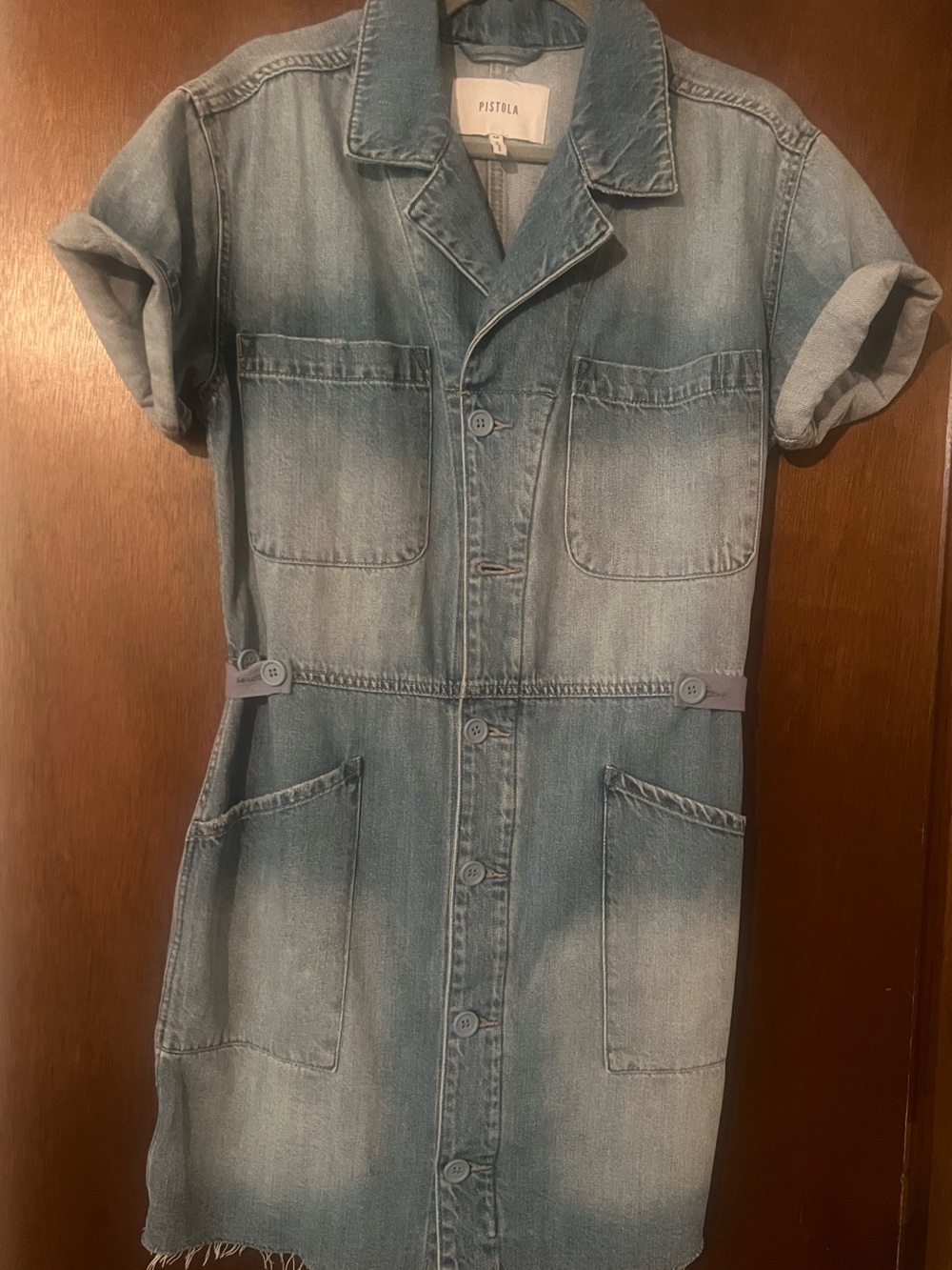 pistola Light Blue Denim Button-Front Shirt Dress